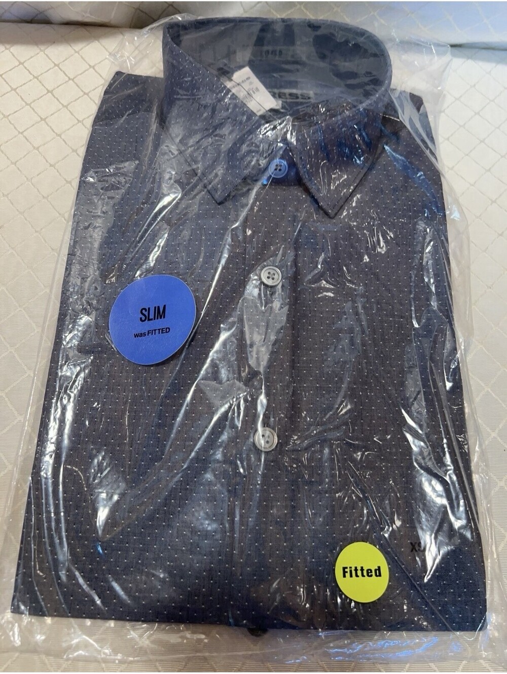 Express Men’s Fitted Gray Polka Dot Dress Shirt XS NWT